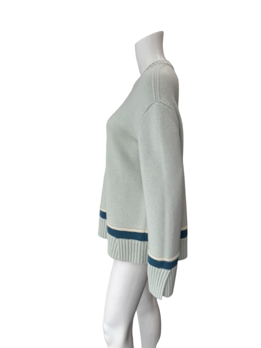 $1900 Loro Piana 2021 RTW Teal Stripe Cashmere Pullover Knit Sweater size Small - Picture 5 of 8